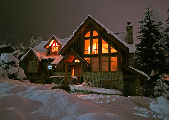 Peaceful home in winter setting.